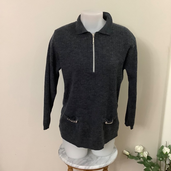 Vintage ADOLFO Wool Quarter- Zip Sweater Sz L 36-38 bust - Picture 2 of 14